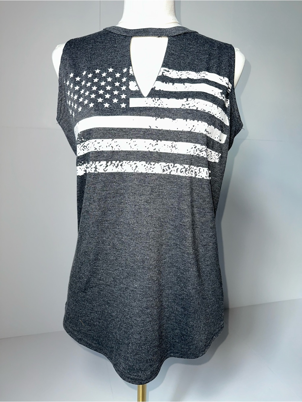 Charcoal USA Flag Cutout Tank Top Patriotic Sleeveless Women’s Top